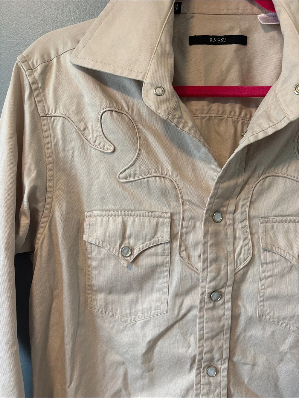 Gucci Western Button Down Shirt 100% Cotton Large 41/16 Western Country EUC